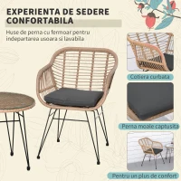 Outsunny Set masa si scaune de veranda din rachita, cu 3 piese, Gri(m-5)