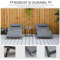 Outsunny Set de 2 Sezlonguri Pliabile, Sezlong de Gradina din Ratan cu Perne Detasabile Lavabile si Masa Pliabila, Gri(m-6)