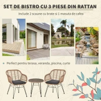 Outsunny Set masa si scaune de veranda din rachita, cu 3 piese, Gri(m-4)