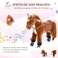 HOMCOM Cavalo para Crianças acima de 36 Meses com Rodas Sons de Relincho e Pedais Carga 60 kg 55x23x60 cm Marrom(m-6)
