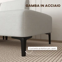 HOMCOM Divano Moderno Modulabile a 3 Sezioni in Tessuto con Gambe in Acciaio, 250x75x70cm, Crema(m-5)