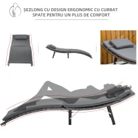 Outsunny Set de 2 Sezlonguri Pliabile, Sezlong de Gradina din Ratan cu Perne Detasabile Lavabile si Masa Pliabila, Gri(m-4)