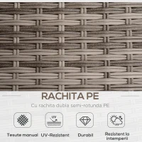 Outsunny Set Mobilier Gradina 8 Piese, Canapea cu Masuta de Cafea din Ratan PE si Structura de Aluminiu, 75x75x71 cm, Gri(m-5)