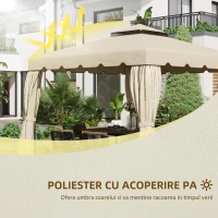 Outsunny Copertina de schimb pentru foisor de gradina cu acoperis cu 2 niveluri, capac din poliester pentru foisor de 3x3m, bej(m-4)
