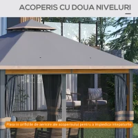 Outsunny Foisor de 3 x 4m, Foisor de exterior, Adapost pentru Baldachin cu plasa si perdele, Acoperis ventilat, Coloana din aluminiu cu granulatie lemnoasa pentru gradina, gazon, curte si punte(m-4)