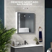 kleankin Armário de Casa de Banho com Espelho 2 Portas e Prateleiras Ajustáveis 69x17x75,5 cm Branco e Cinza(m-7)