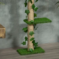 PawHut Árvore para Gatos do Chão ao Teto 37x21x202-242 cm com 4 Plataformas de Relva Artificial Folhas Artificiais e Poste de Juta Verde(m-9)