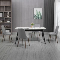 HOMCOM Set de 4 Scaune de Masa, Scaun de Bucatarie Modern cu Tapiterie din Catifea, Spatar Curbat si Picior din Otel pentru Camera de Zi, Dormitor, Gri(m-7)