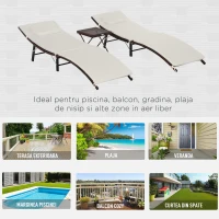 Outsunny Set 2 Sezlonguri Scaun si Masuta in PE Rattan cu Perne Detasabile, Maro Crem(m-7)
