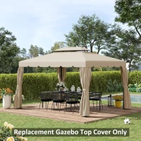 Outsunny Copertina de schimb pentru foisor de gradina cu acoperis cu 2 niveluri, capac din poliester pentru foisor de 3x4m, bej(m-2)