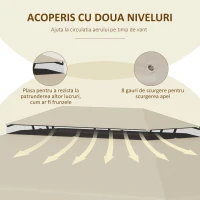 Outsunny Copertina de schimb pentru foisor de gradina cu acoperis cu 2 niveluri, capac din poliester pentru foisor de 3x4m, bej(m-5)