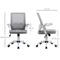 Vinsetto Cadeira de Escritório Ergonômica Giratória com Altura Ajustável Apoio para os Braços Dobrável Suporte Lombar e Encosto Transpirável 62,5x55x94-104cm Cinza(m-3)
