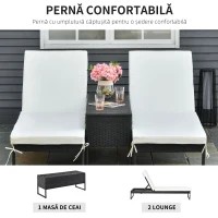 Outsunny set 2 sezlonguri cu masa din ratan PE, negru(m-8)