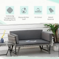 Outsunny Polyrattan Gartensofa 2 Sitzer Gartenmöbel Loungesofa Gartenbank Gartenliege klappbar Armlehnen Stahl Grau 129 x 63 x 67 cm(m-5)
