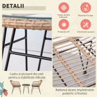 Outsunny Set masa si scaune de veranda din rachita, cu 3 piese, Gri(m-6)