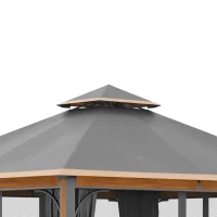 Outsunny Foisor de 3 x 4m, Foisor de exterior, Adapost pentru Baldachin cu plasa si perdele, Acoperis ventilat, Coloana din aluminiu cu granulatie lemnoasa pentru gradina, gazon, curte si punte(m-7)