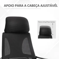 Vinsetto Cadeira de escritório ergonômica Cadeira de mesa inclinável ajustável em altura com encosto de braço Encosto de cabeça 5 rodas Suporta até 120 kg 64x58x116-126 cm Preto(m-7)