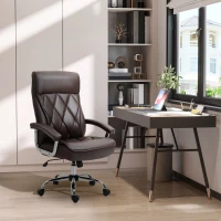 Vinsetto Cadeira de Escritório Ergonômica Giratória e Basculante com Altura Ajustável Encosto Alto e Apoio para a cabeça Acolchoado Pele Sintética 66x69x113-121cm Marrom(m-2)