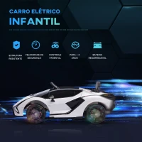 HOMCOM Carro Elétrico Lamborghini SIAN 12V com Controle Remoto Abertura da Porta Música MP3 USB e Faróis 108x62x40 cm Branco(m-4)