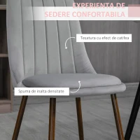 HOMCOM Set de 4 Scaune de Masa, Scaun de Bucatarie Modern cu Tapiterie din Catifea, Spatar Curbat si Picior din Otel pentru Camera de Zi, Dormitor, Gri(m-5)