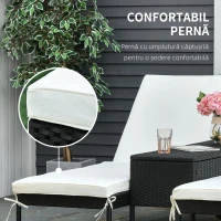 Outsunny set 2 sezlonguri cu masa din ratan PE, negru(m-7)
