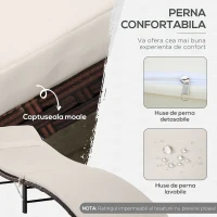 Outsunny Set 2 Sezlonguri Scaun si Masuta in PE Rattan cu Perne Detasabile, Maro Crem(m-4)