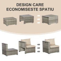 Outsunny Living pentru gradina din Rattan PE din 8 Piese , Gri si Bej(m-7)