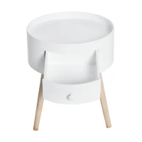 HOMCOM Masa de Salon Moderna cu Sertar in Lemn, Alb, Ф38x45cm(m-7)