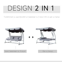 Outsunny, leagan gradina 3 locuri, 200×120×164 cm, gri(m-4)