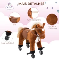 HOMCOM Cavalo para Crianças acima de 36 Meses com Rodas Sons de Relincho e Pedais Carga 60 kg 55x23x60 cm Marrom(m-7)