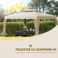 Outsunny Copertina de schimb pentru foisor de gradina cu acoperis cu 2 niveluri, capac din poliester pentru foisor de 3x4m, bej(m-4)