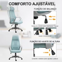 Vinsetto Cadeira de escritório ergonômica Cadeira de mesa inclinável ajustável em altura com encosto de braço Encosto de cabeça 5 rodas Suporta até 120 kg 64x58x116-126 cm Azul(m-4)