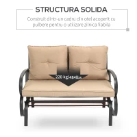 Outsunny Balansoar de Gradina pentru 2 Persoane cu Perne Capitonate pentru Sezut cu Spatar, 122x70x87cm, Kaki(m-6)