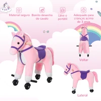 HOMCOM Cavalo para Crianças acima de 36 Meses com Rodas Sons de Relincho e Pedais Carga 60 kg 55x23x60 cm Rosa(m-5)