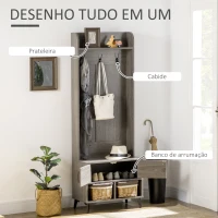 HOMCOM Móvel Cabide de Entrada com Sapateiro 3 Ganchos 2 Portas 2 Compartimentos e Prateleira de Armazenamento 60x34x170 cm Cinza(m-4)
