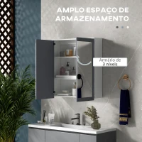 kleankin Armário de Casa de Banho com Espelho 2 Portas e Prateleiras Ajustáveis 69x17x75,5 cm Branco e Cinza(m-4)