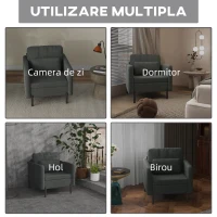 HOMCOM Fotoliu gri inchis din stofa cu captuseala groasa & buzunare laterale(m-7)