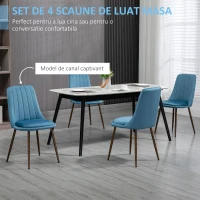 HOMCOM Set de 4 Scaune de Masa, Scaune de Bucatarie Moderne cu Tapiterie de Catifea, Spatar Curbat si Picioare de Otel pentru Camera de Zi, Dormitor, Albastru(m-4)