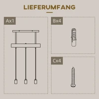 HOMCOM Hanglamp, 3-Lichtbronnen, Hoogteverstelbaar, Industrieel Design, Metaal+Hout, Zwart(m-7)