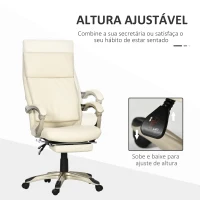 Vinsetto Cadeira de Escritório Reclinável Estofada em PU com Altura Ajustável e Apoio para os Pés Retrátil 60,5x67x111-121cm Branco(m-4)