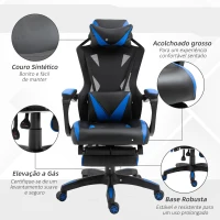 Vinsetto Cadeira Gaming Ergonómica Cadeira Gaming para Escritório com Altura Ajustável Encosto Regulável Almofada Lombar Apoio para os Pés Retráteis 65x70x117-125cm Azul(m-8)