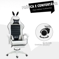 Vinsetto Cadeira Gaming Giratória de Couro PU com Altura Ajustável Inclinável 135° Apoio para a Cabeça 65x63x136-142 cm Branco e Preto(m-7)