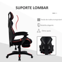 Vinsetto Cadeira de Gaming com Apoio para os Pés Retrátil Cadeira de Escritório Reclinável com Apoio para a Cabeça e Altura Ajustável 65x65x119-129cm Preto e Vermelho(m-8)