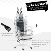 Vinsetto Cadeira Gaming Giratória de Couro PU com Altura Ajustável Inclinável 135° Apoio para a Cabeça 65x63x136-142 cm Branco e Preto(m-5)
