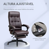 Vinsetto Cadeira de escritório ergonômica giratória com função de inclinação altura ajustável Apoio de braço e apoio para os pés em couro sintético 65x65x118-125cm marrom(m-4)
