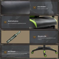Vinsetto Cadeira Gaming Ergonómica Cadeira Gaming para Escritório com Altura Ajustável Encosto Regulável Almofada Lombar Apoio para os Pés Retráteis 65x70x117-125cm Verde(m-8)