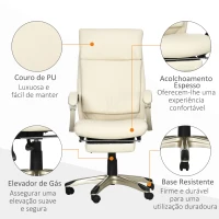 Vinsetto Cadeira de Escritório Reclinável Estofada em PU com Altura Ajustável e Apoio para os Pés Retrátil 60,5x67x111-121cm Branco(m-7)