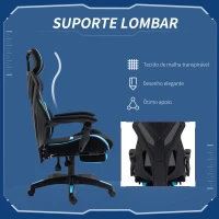 Vinsetto Cadeira de Gaming com Apoio para os Pés Retrátil Cadeira de Escritório Reclinável com Apoio para a Cabeça e Altura Ajustável 65x65x119-129cm Preto e Azul(m-7)