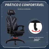 Vinsetto Cadeira de Gaming com Apoio para os Pés Retrátil Cadeira de Escritório Reclinável com Apoio para a Cabeça e Altura Ajustável 65x65x119-129cm Preto(m-8)
