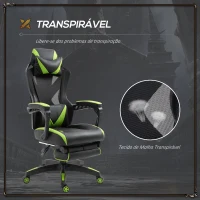 Vinsetto Cadeira Gaming Ergonómica Cadeira Gaming para Escritório com Altura Ajustável Encosto Regulável Almofada Lombar Apoio para os Pés Retráteis 65x70x117-125cm Verde(m-7)